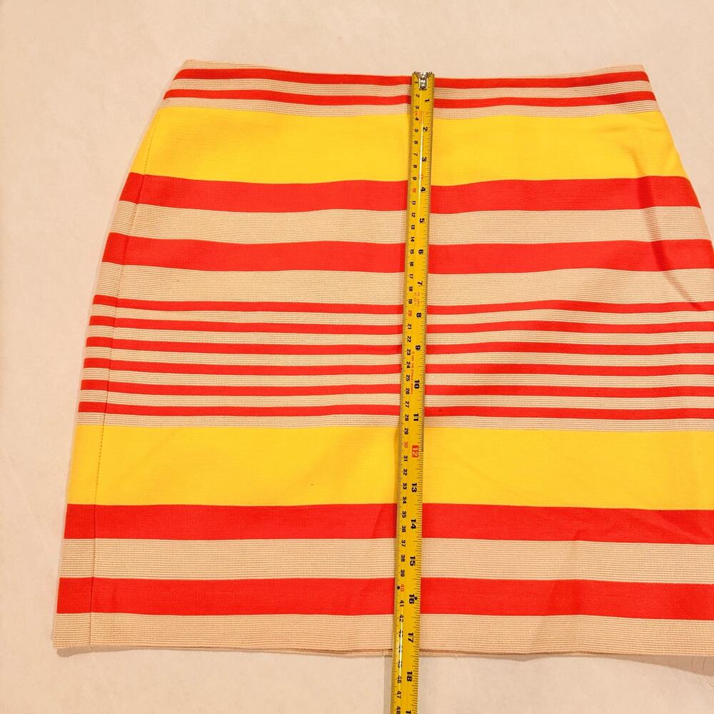 Ann Taylor Petite 8P Skirt Striped Neon Beige Orange Yellow A-line Career Lined - Picture 6 of 9